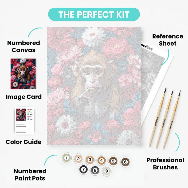 Smoking Monkey with Flowers - Paint by Numbers Kit