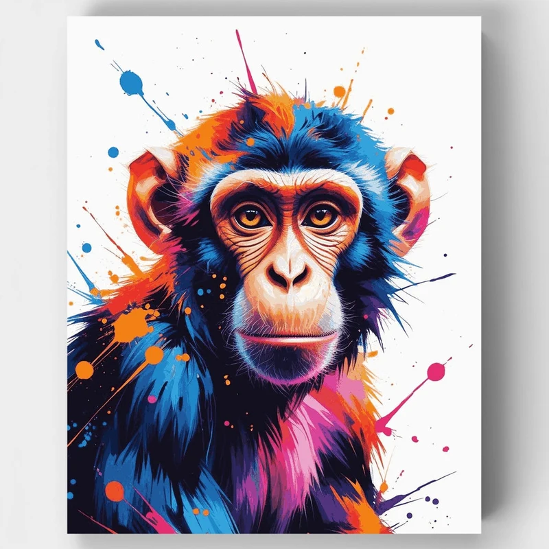 Expressive Chimp in Bold Colors - Paint by Numbers Kit