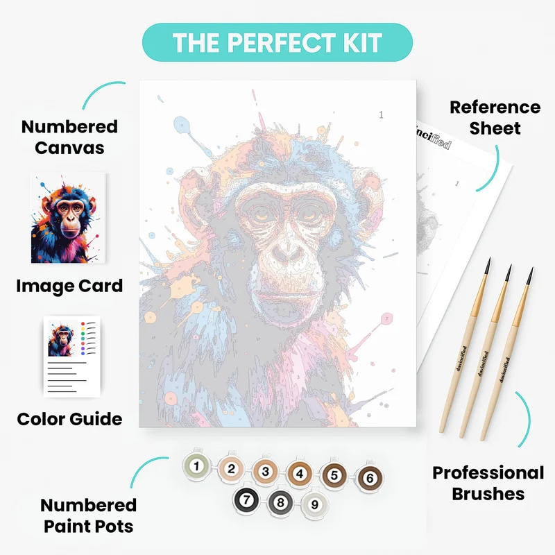 Expressive Chimp in Bold Colors - Paint by Numbers Kit