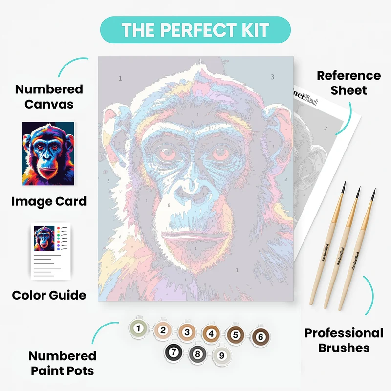Vibrant Chimpanzee Portrait - Paint by Numbers Kit