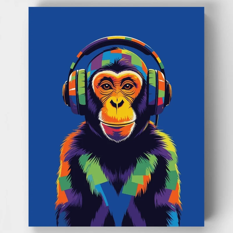 Colorful Monkey with Headphones - Paint by Numbers Kit