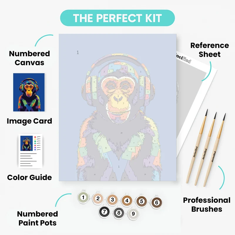 Colorful Monkey with Headphones - Paint by Numbers Kit