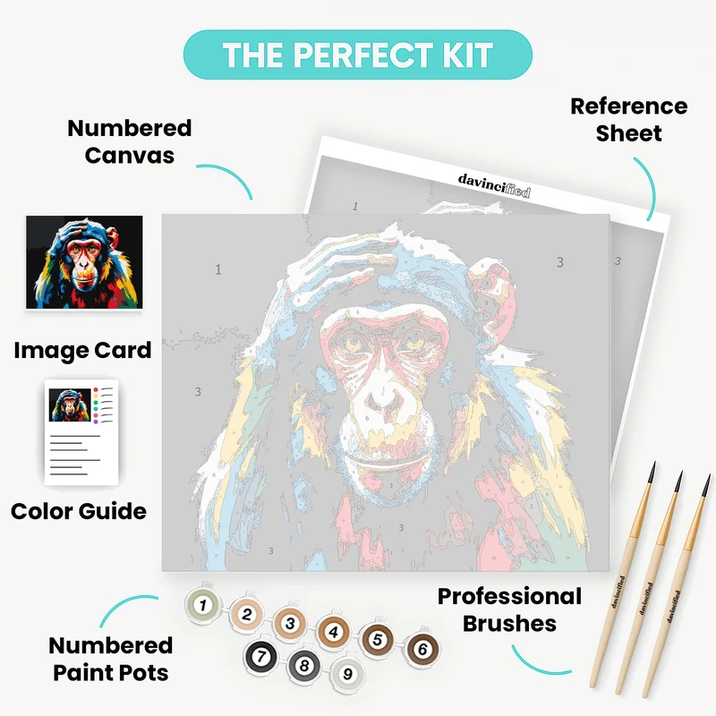 Colorful Chimpanzee Portrait - Paint by Numbers Kit