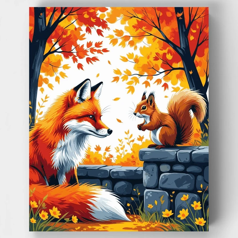 Fox and Squirrel in Autumn Forest - Paint by Numbers Kit