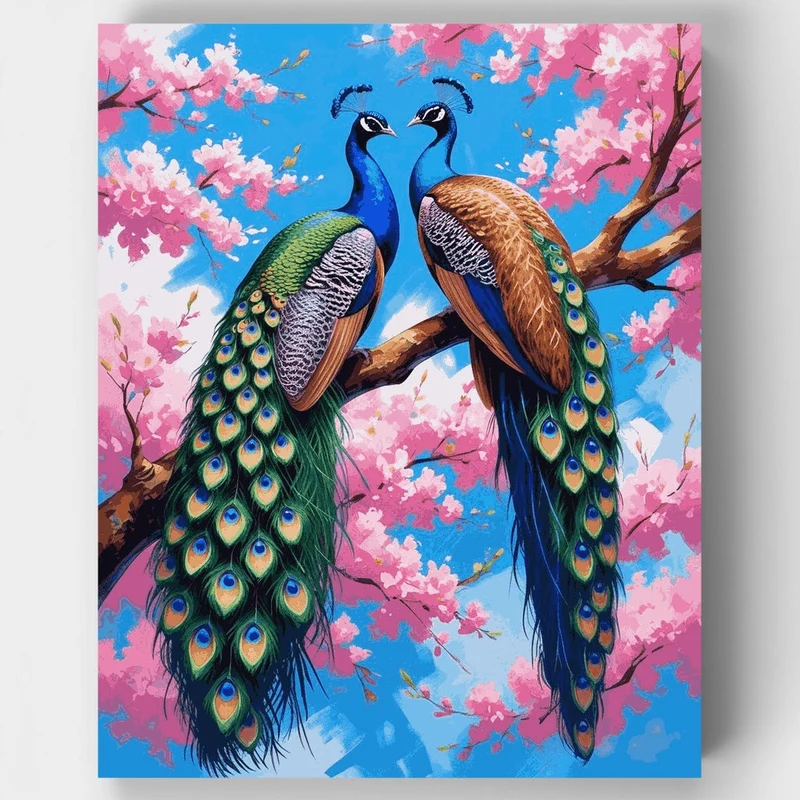 Peacocks in Cherry Blossoms - Paint by Numbers Kit