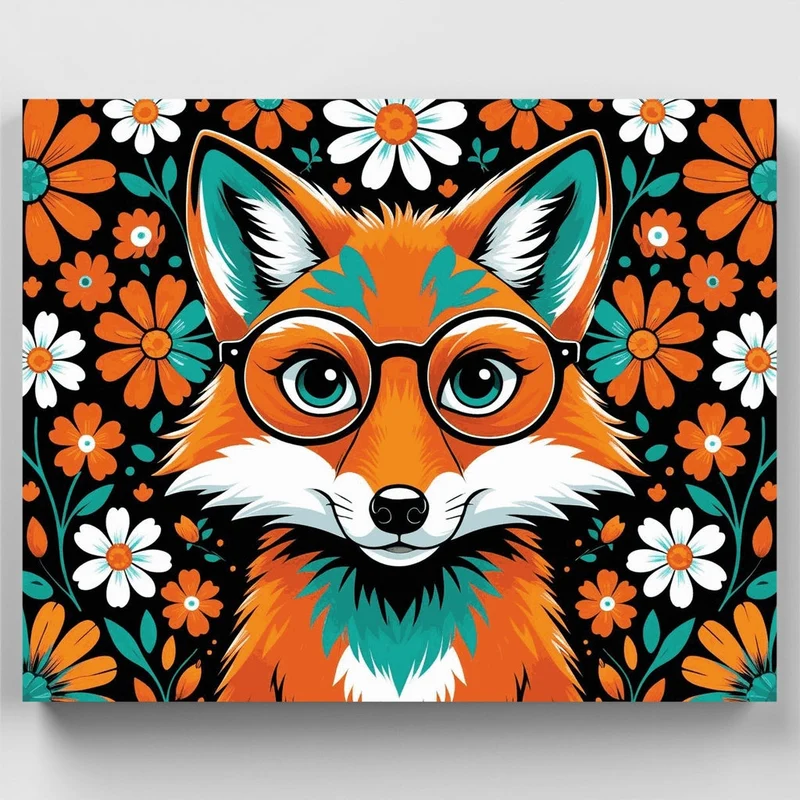 Whimsical Fox in Glasses with Floral Background - Paint by Numbers Kit