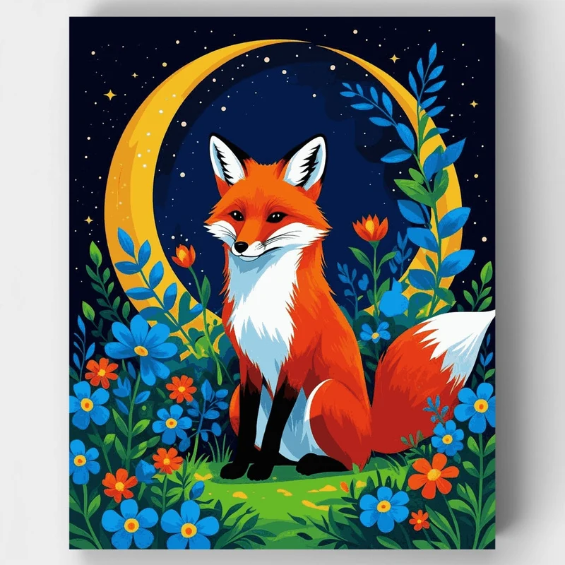 Fox Under Crescent Moon - Paint by Numbers Kit