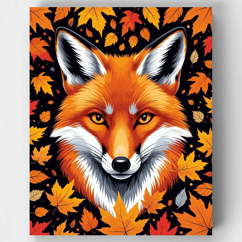 Vibrant Fox Portrait with Autumn Leaves - Paint by Numbers Kit