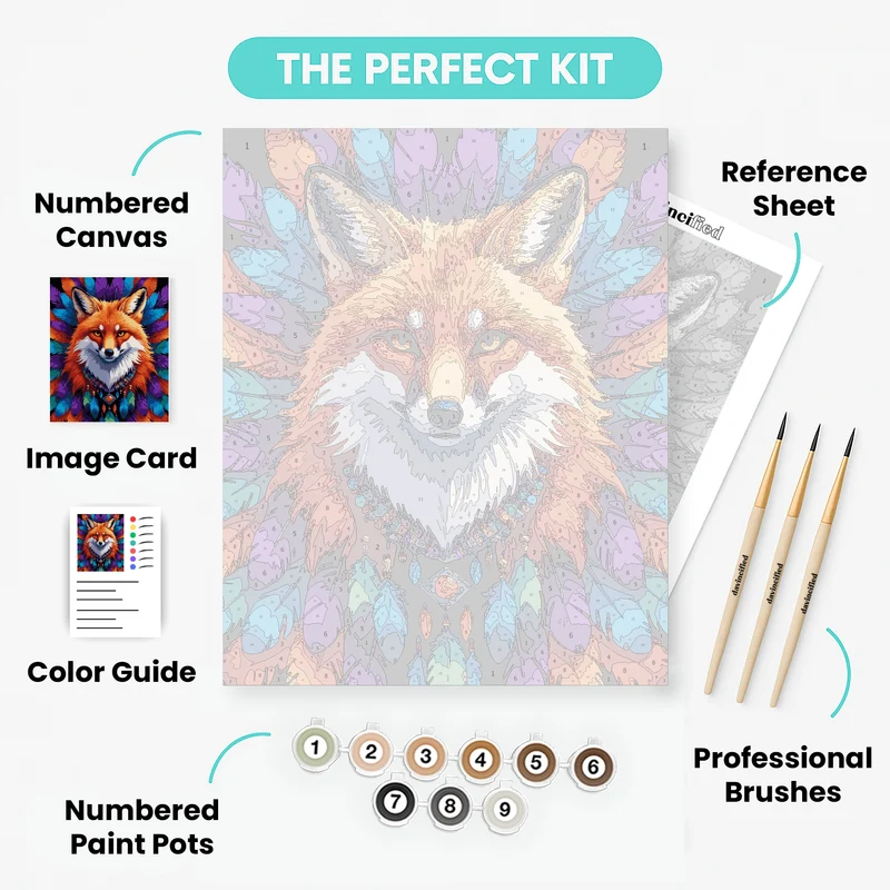Vibrant Spirit Fox with Feathers - Paint by Numbers Kit