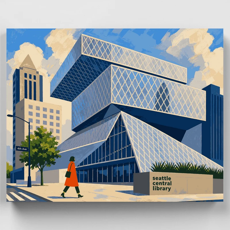 Seattle Library Facade - Paint by Numbers Kit