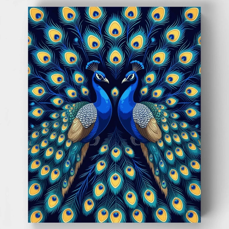 Mirrored Peacocks with Majestic Plumage - Paint by Numbers Kit