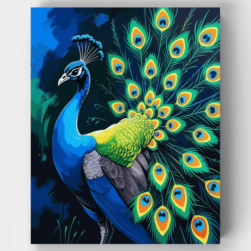 Majestic Peacock with Vibrant Plumage - Paint by Numbers Kit
