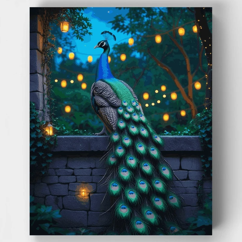 Majestic Peacock in Enchanted Garden - Paint by Numbers Kit