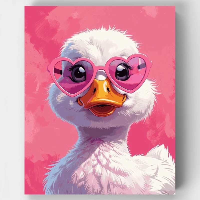 Fashionable Ostrich with Heart Sunglasses - Paint by Numbers Kit