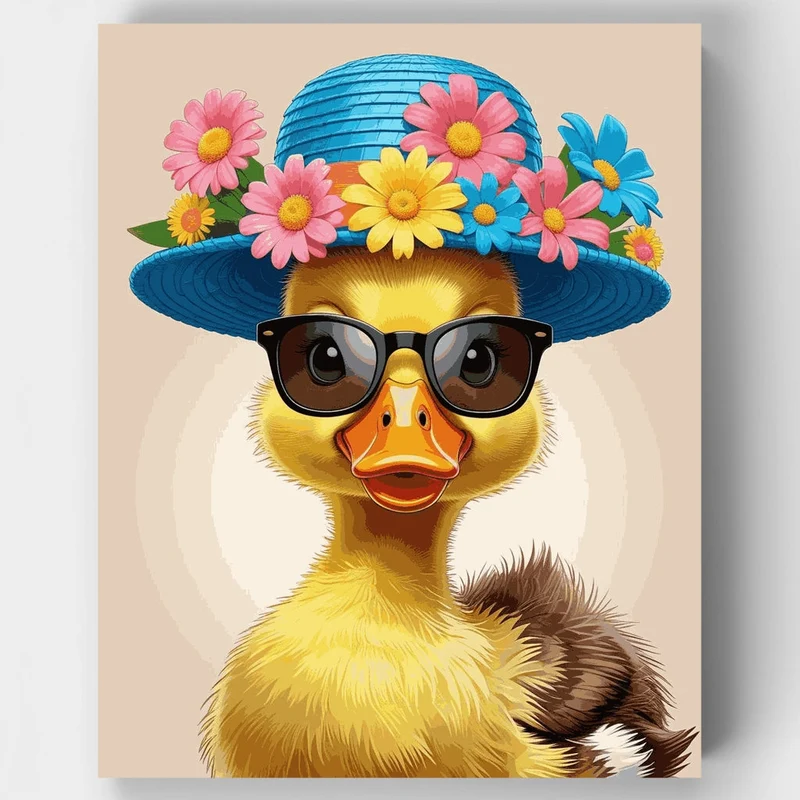 Fashionable Duck with Flower Hat - Paint by Numbers Kit