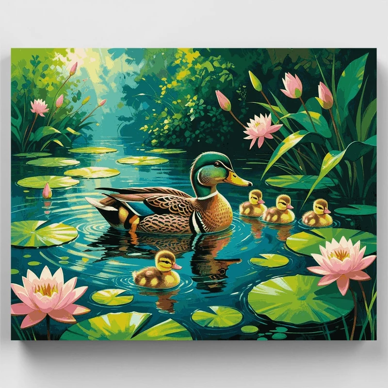 Duck Family on Lotus Pond - Paint by Numbers Kit