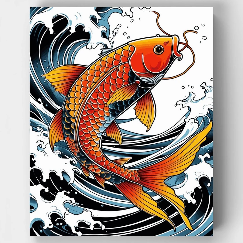 Koi Fish in Waves - Paint by Numbers Kit