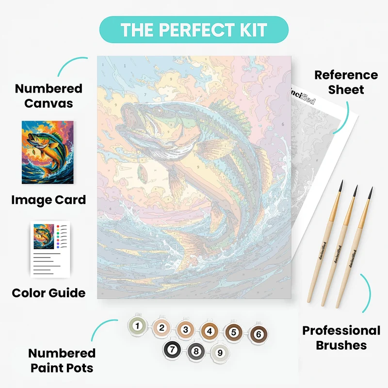 Vibrant Bass Fish Leaping from Water - Paint by Numbers Kit