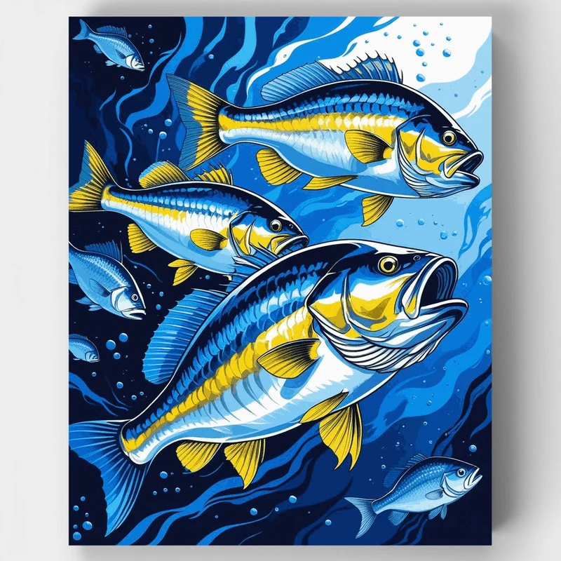 Majestic Yellow Fin Tuna School - Paint by Numbers Kit