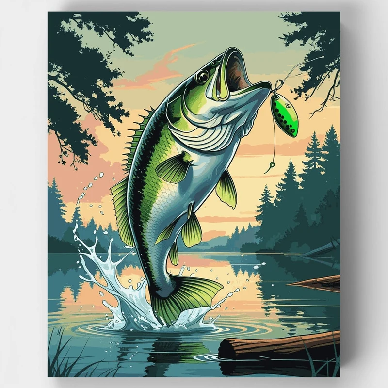 Leaping Bass Fish at Sunset - Paint by Numbers Kit