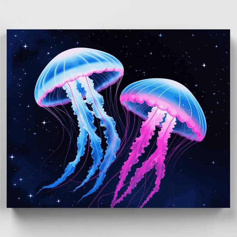 Glowing Jellyfish in Cosmic Waters - Paint by Numbers Kit