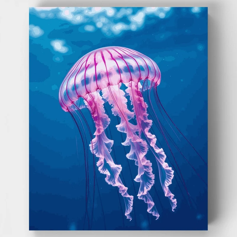 Pink Jellyfish in Deep Blue Ocean - Paint by Numbers Kit
