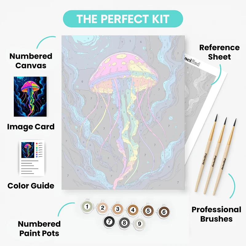 Psychedelic Rainbow Jellyfish in Deep Ocean - Paint by Numbers Kit