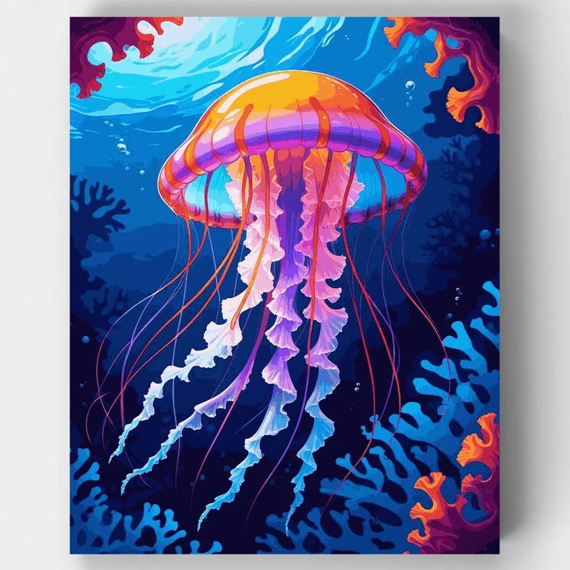 Sunset Jellyfish in Ocean Waters - Paint by Numbers Kit