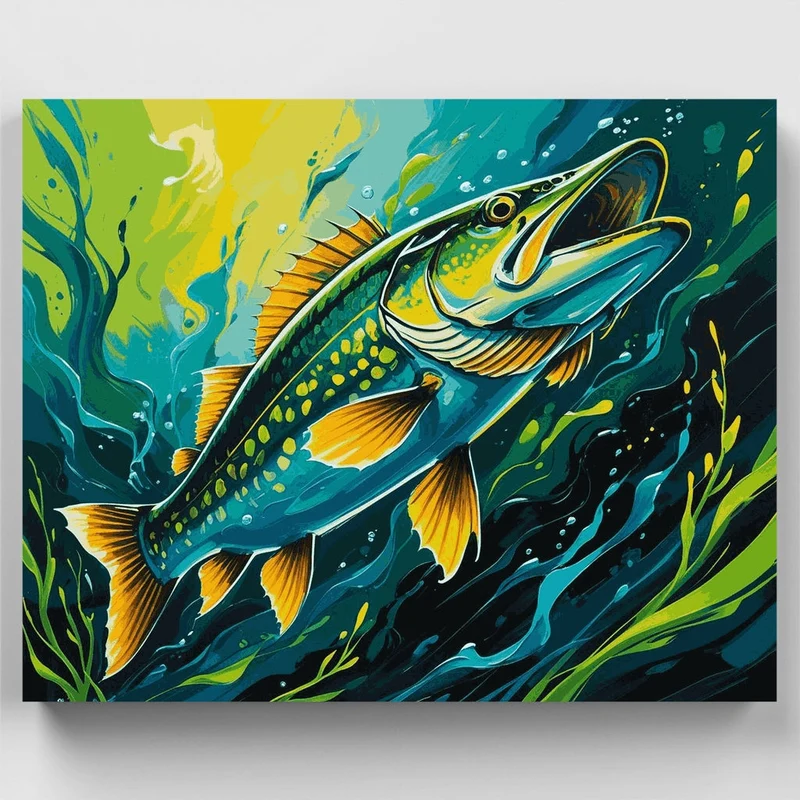 Dynamic Underwater Pike - Paint by Numbers Kit