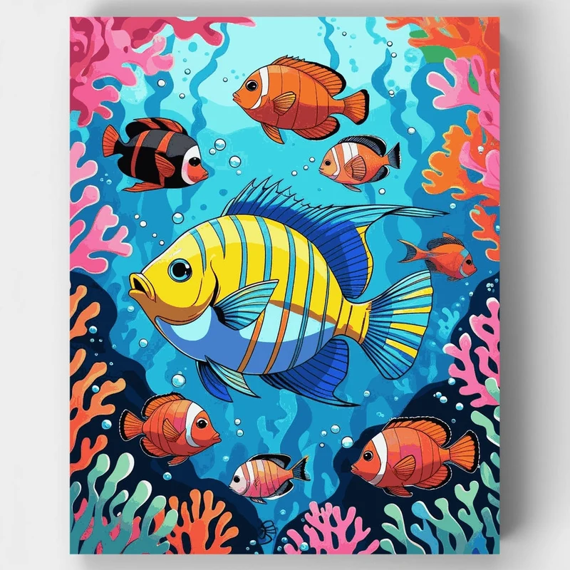 Vibrant Reef Fish Collection Underwater Scene - Paint by Numbers Kit