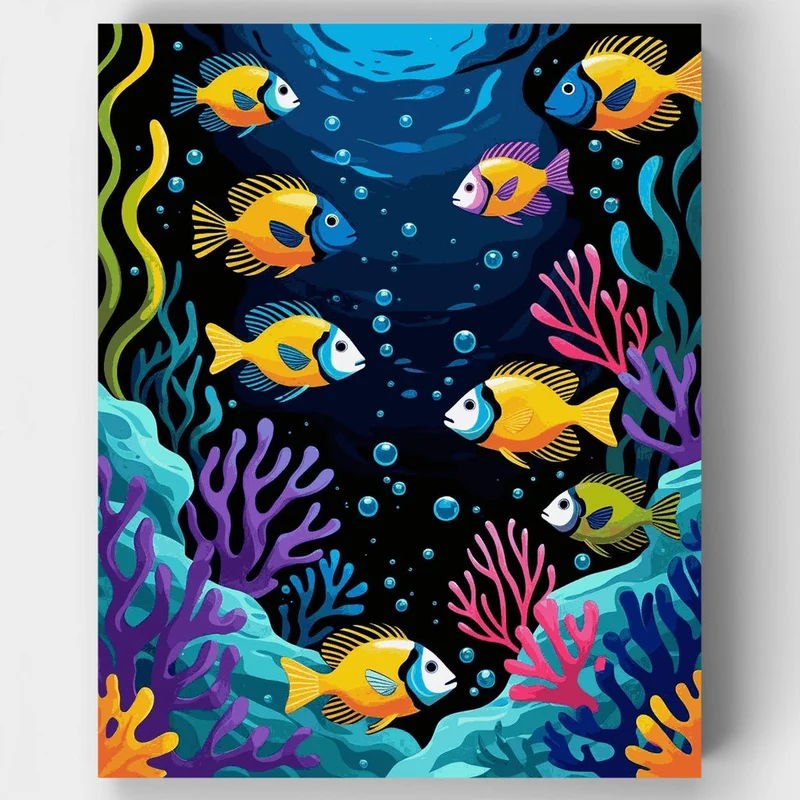 Vibrant Tropical Fish Underwater Scene - Paint by Numbers Kit