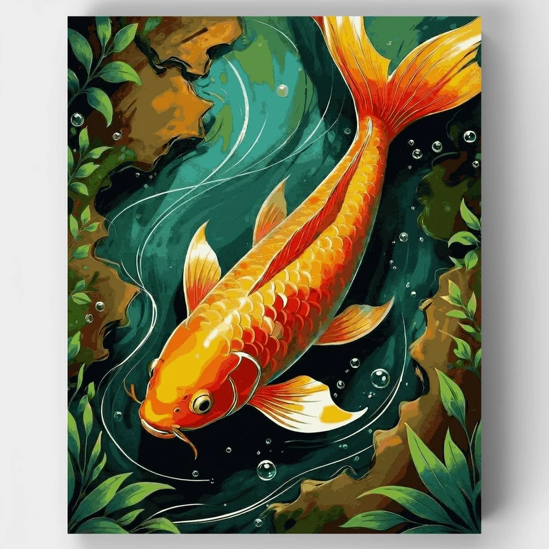 Golden Koi Fish in Emerald Waters - Paint by Numbers Kit