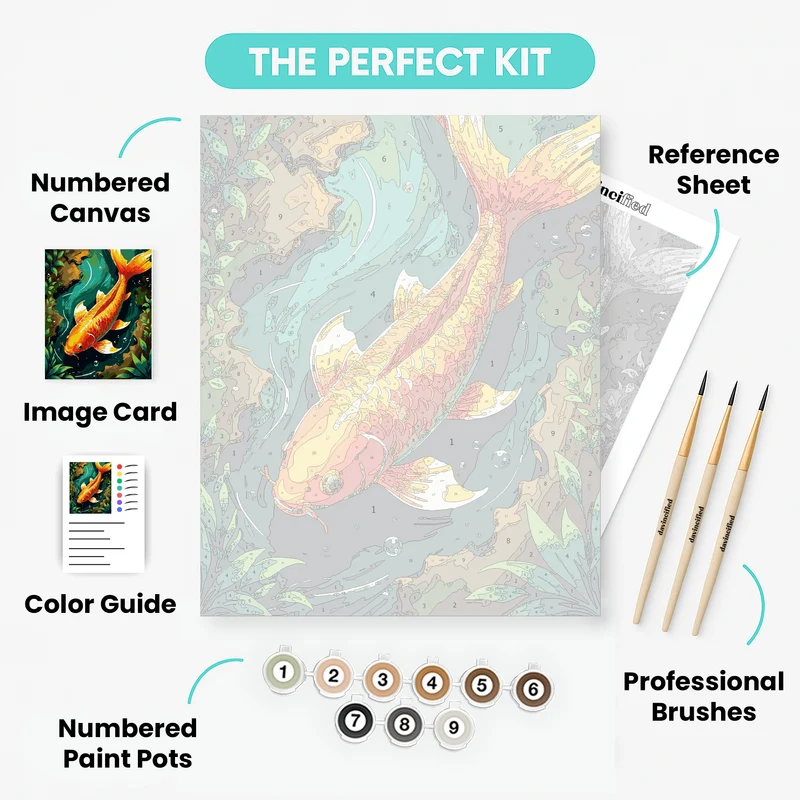 Golden Koi Fish in Emerald Waters - Paint by Numbers Kit