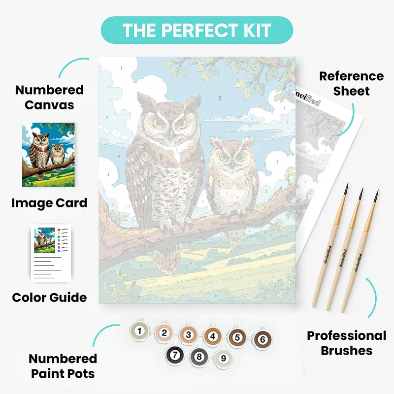 Two Wise Owls on a Branch - Paint by Numbers Kit