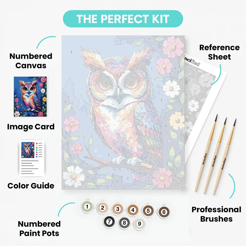 Colorful Owl with Daisy Flowers - Paint by Numbers Kit