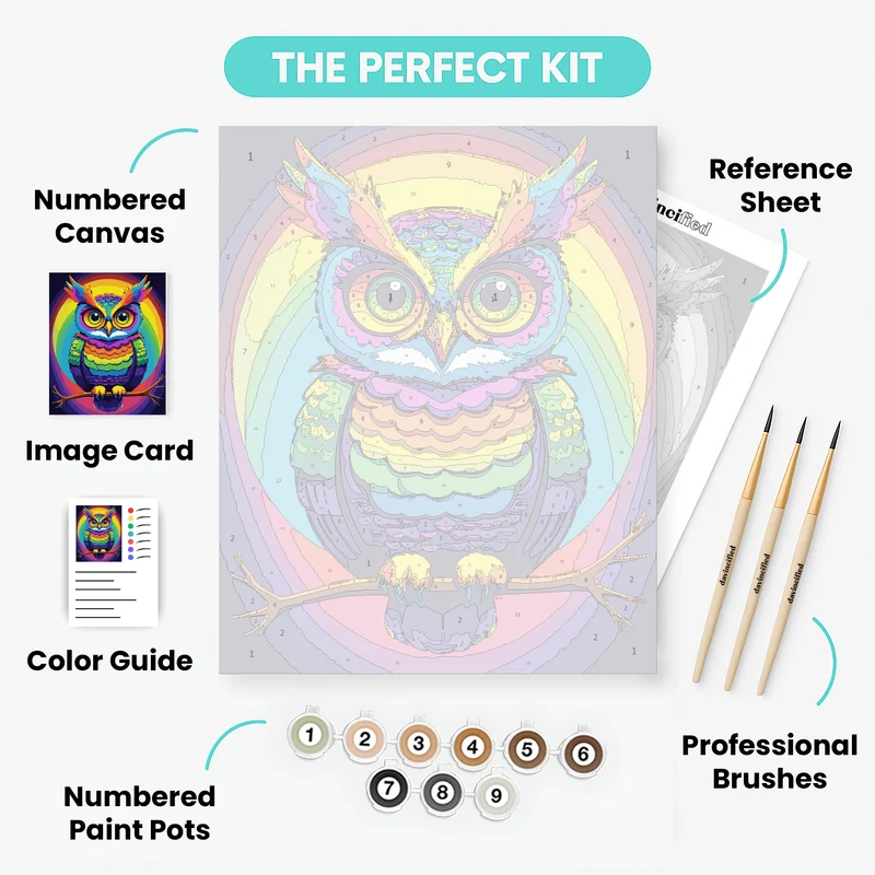 Rainbow Owl - Paint by Numbers Kit