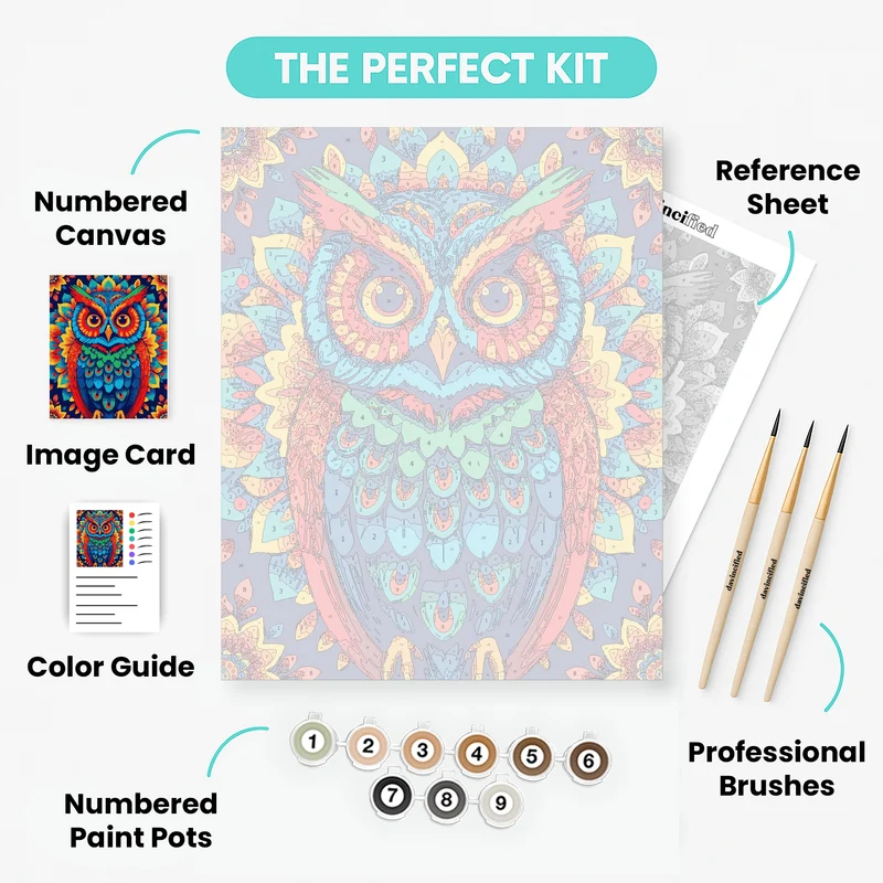 Vibrant Mandala Owl - Paint by Numbers Kit