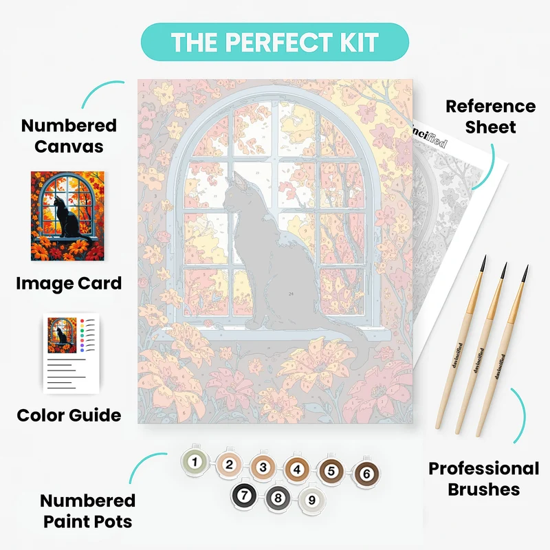 Black Cat Autumn Window - Paint by Numbers Kit
