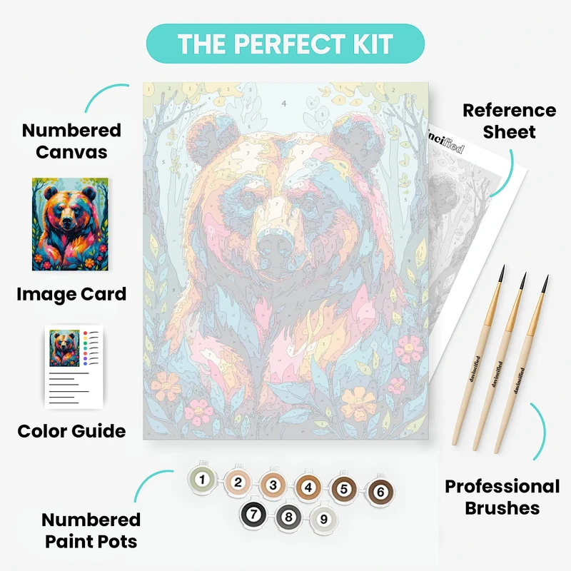Vibrant Rainbow Bear in Forest - Paint by Numbers Kit