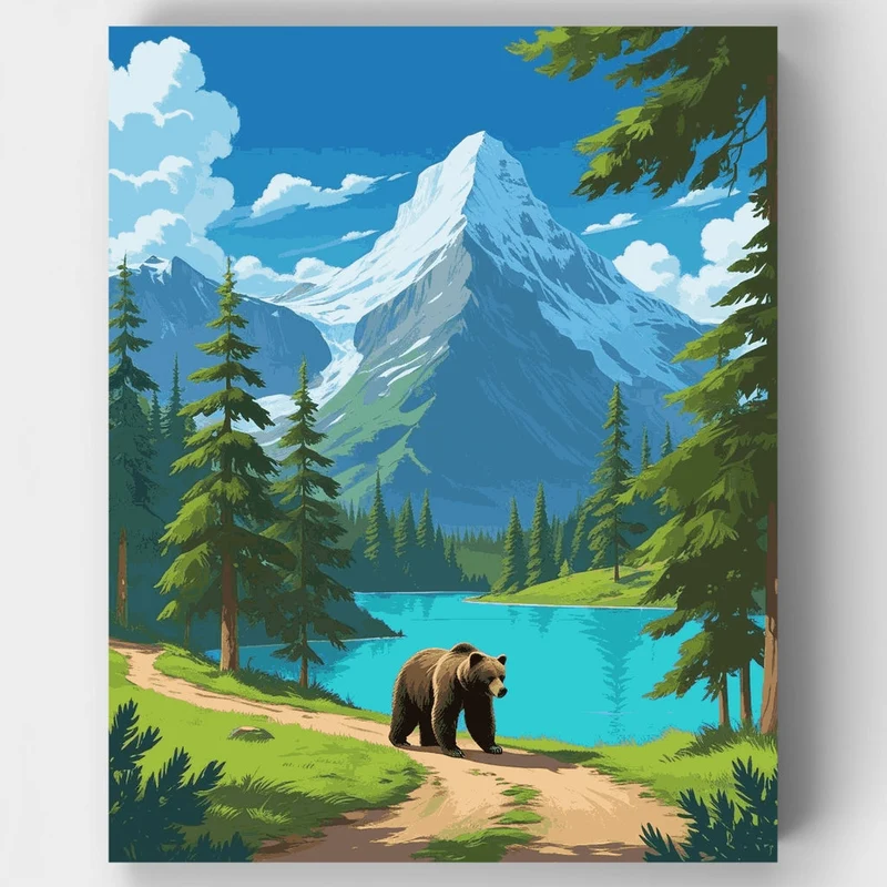 Majestic Bear by Mountain Lake - Paint by Numbers Kit