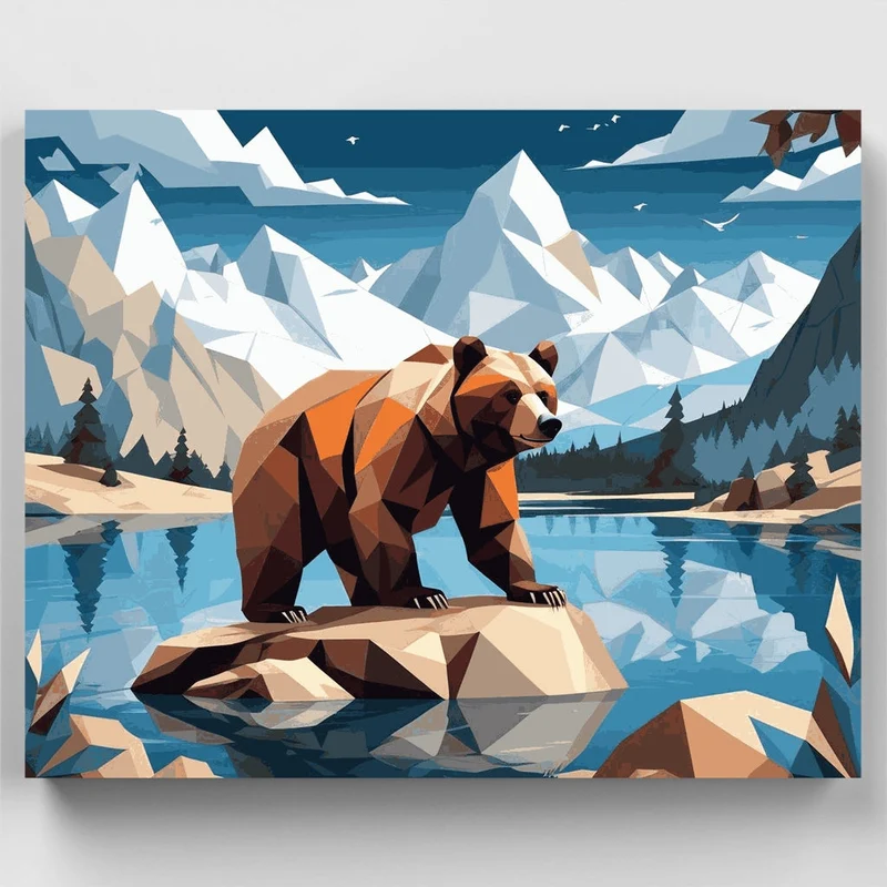 Geometric Bear in Mountain Wilderness - Paint by Numbers Kit