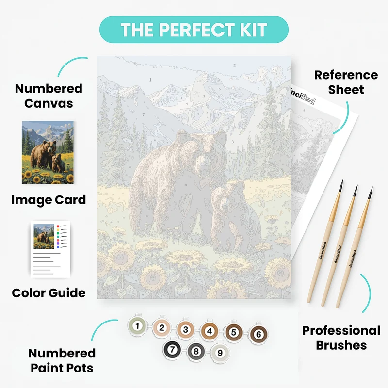 Bears in Sunflower Meadow - Paint by Numbers Kit