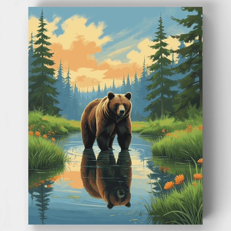 Majestic Bear in Mountain Stream - Paint by Numbers Kit