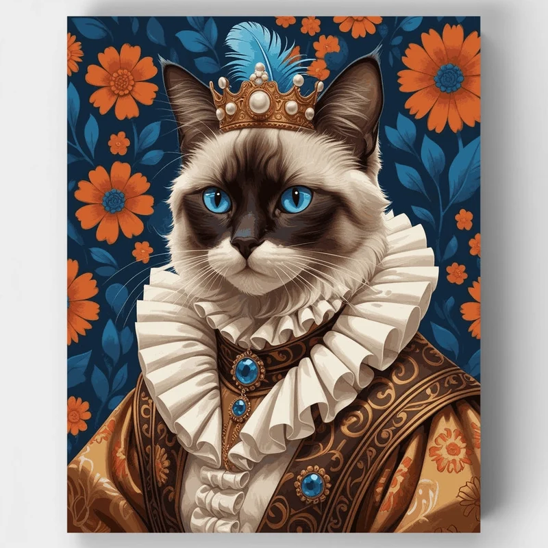 Royal Siamese Cat in Renaissance Attire - Paint by Numbers Kit