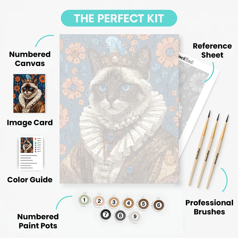 Royal Siamese Cat in Renaissance Attire - Paint by Numbers Kit