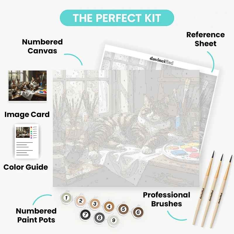 Tabby Cat in Artist's Studio - Paint by Numbers Kit