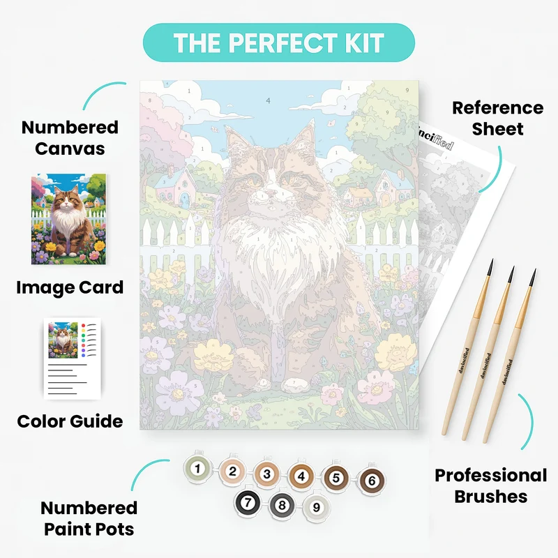 Fluffy Tabby Cat in Garden Paradise - Paint by Numbers Kit