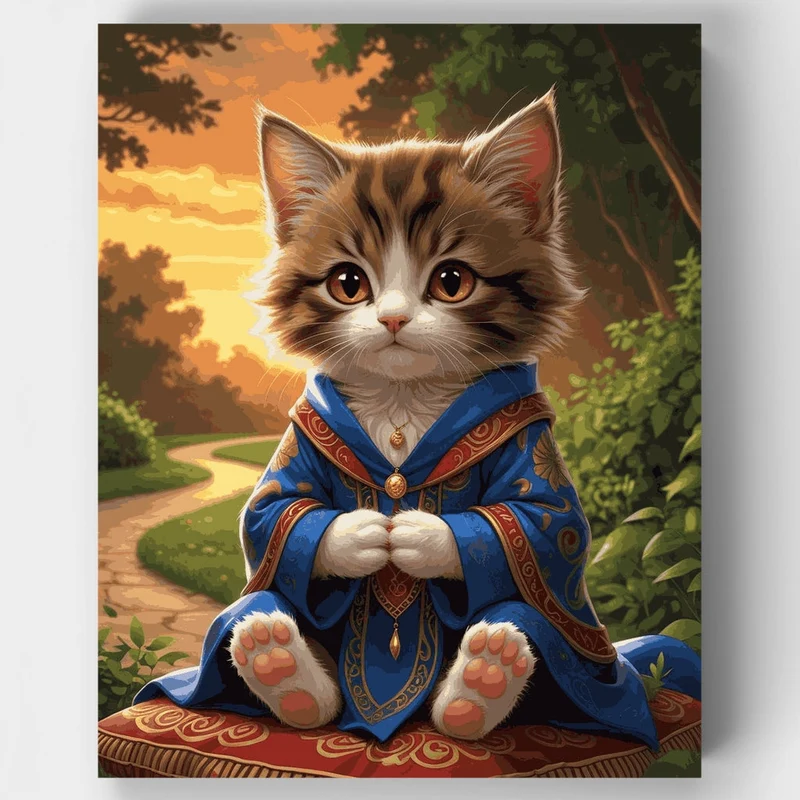 Adorable Kitten in Royal Blue Robe - Paint by Numbers Kit