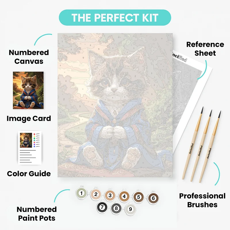 Adorable Kitten in Royal Blue Robe - Paint by Numbers Kit
