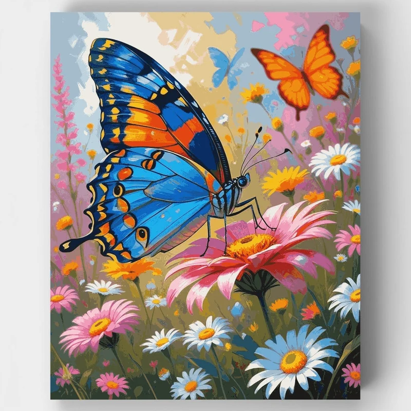 Vibrant Butterfly on Daisy Flowers - Paint by Numbers Kit